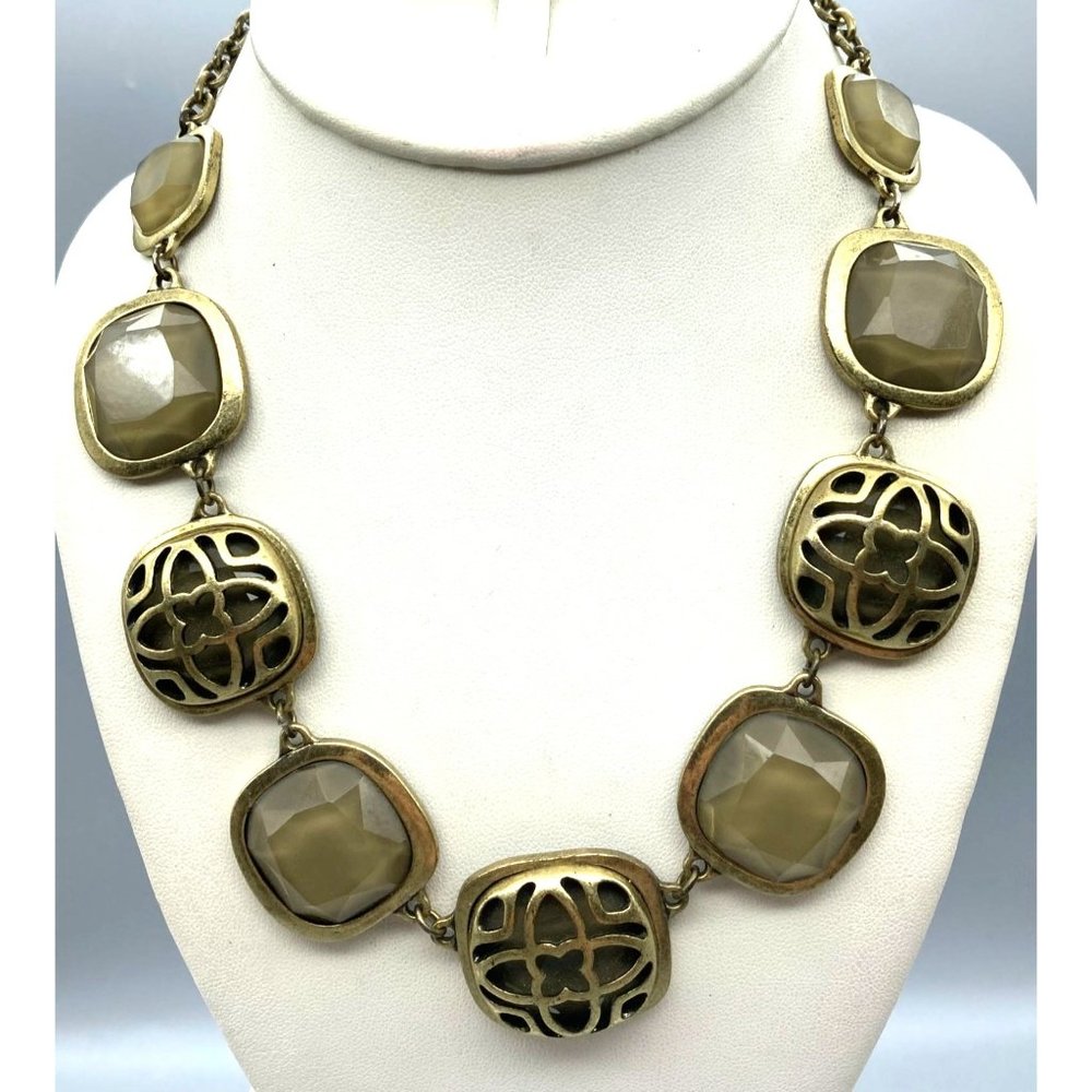 Vintage Jewel Kade Lotus Necklace, Gold Tone and Chic Green Bib